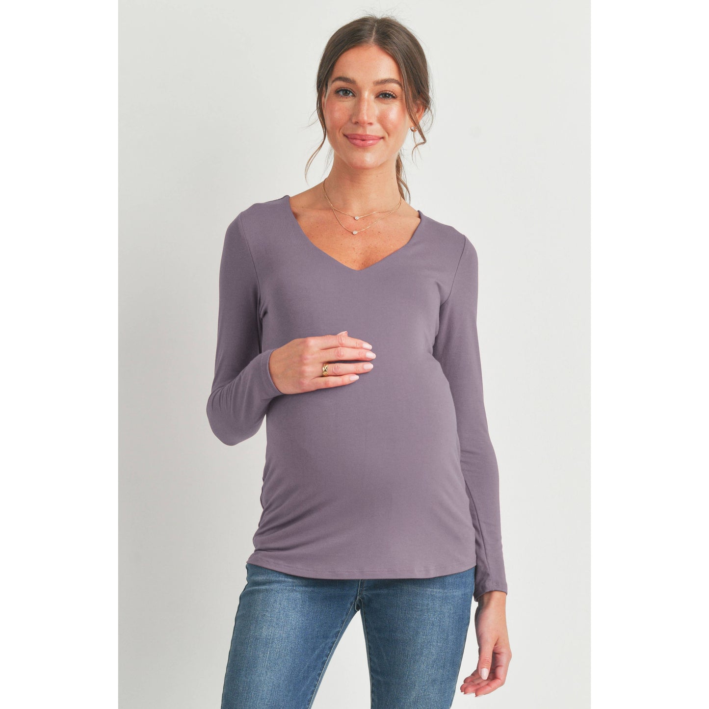 V-Neck Long Sleeve Maternity Fitted Modal Top