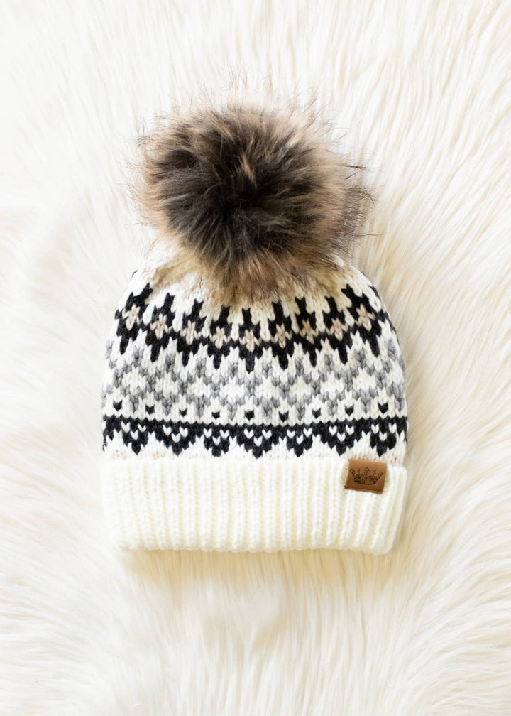 Ivory, Gray & Tan  Pom Hat