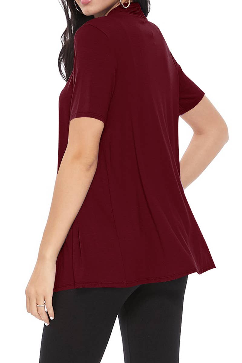 Women's Casual Short Sleeve Draped Open Front Solid Cardigan