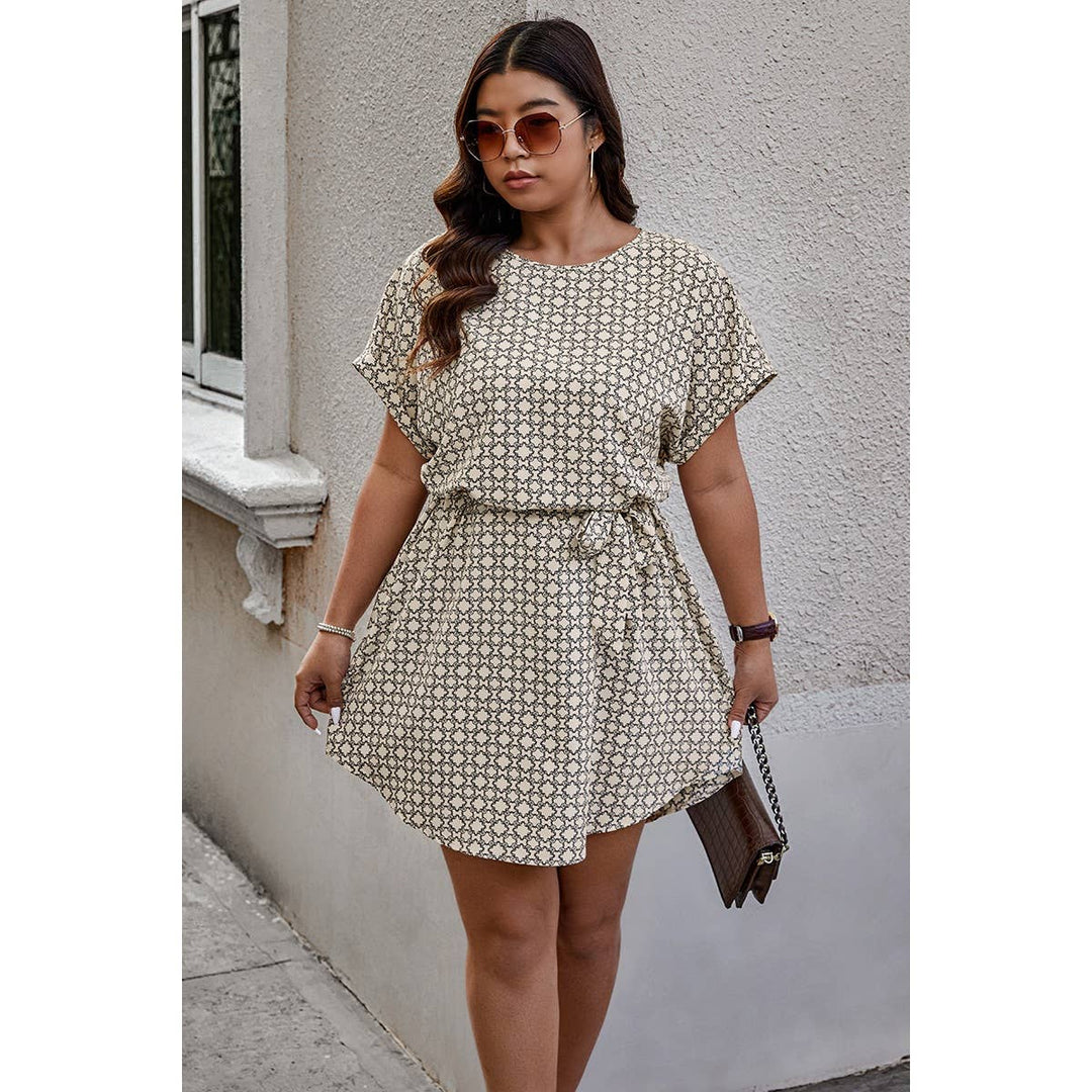 Plus Round Neck Printed Batwing Sleeve Loose Dress