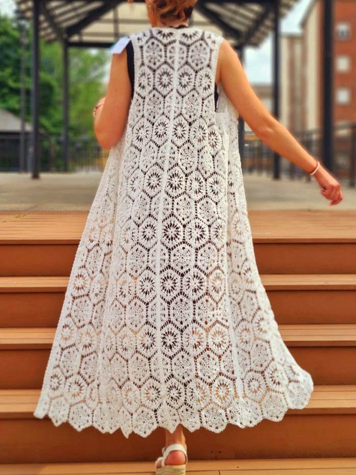 Crochet Cut-Out Design Cardigan Vest