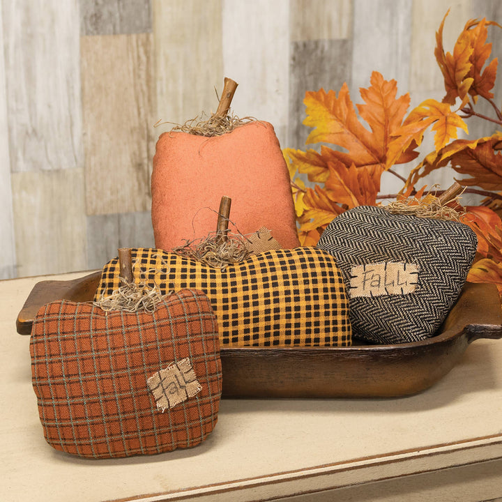 Stuffed Black & Tan Chevron Mossy Top Fall Pumpkin