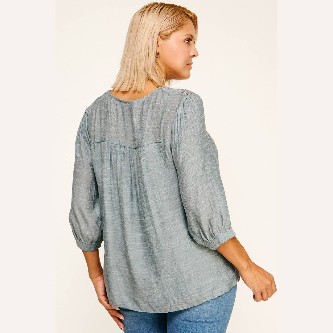 PEASANT BLOUSE W/APPLIQUE YOKE