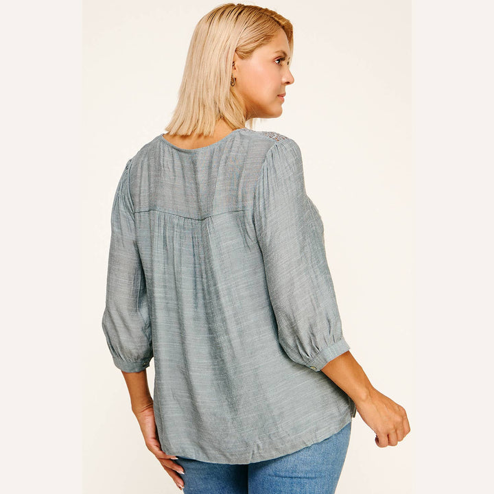 PEASANT BLOUSE W/APPLIQUE YOKE