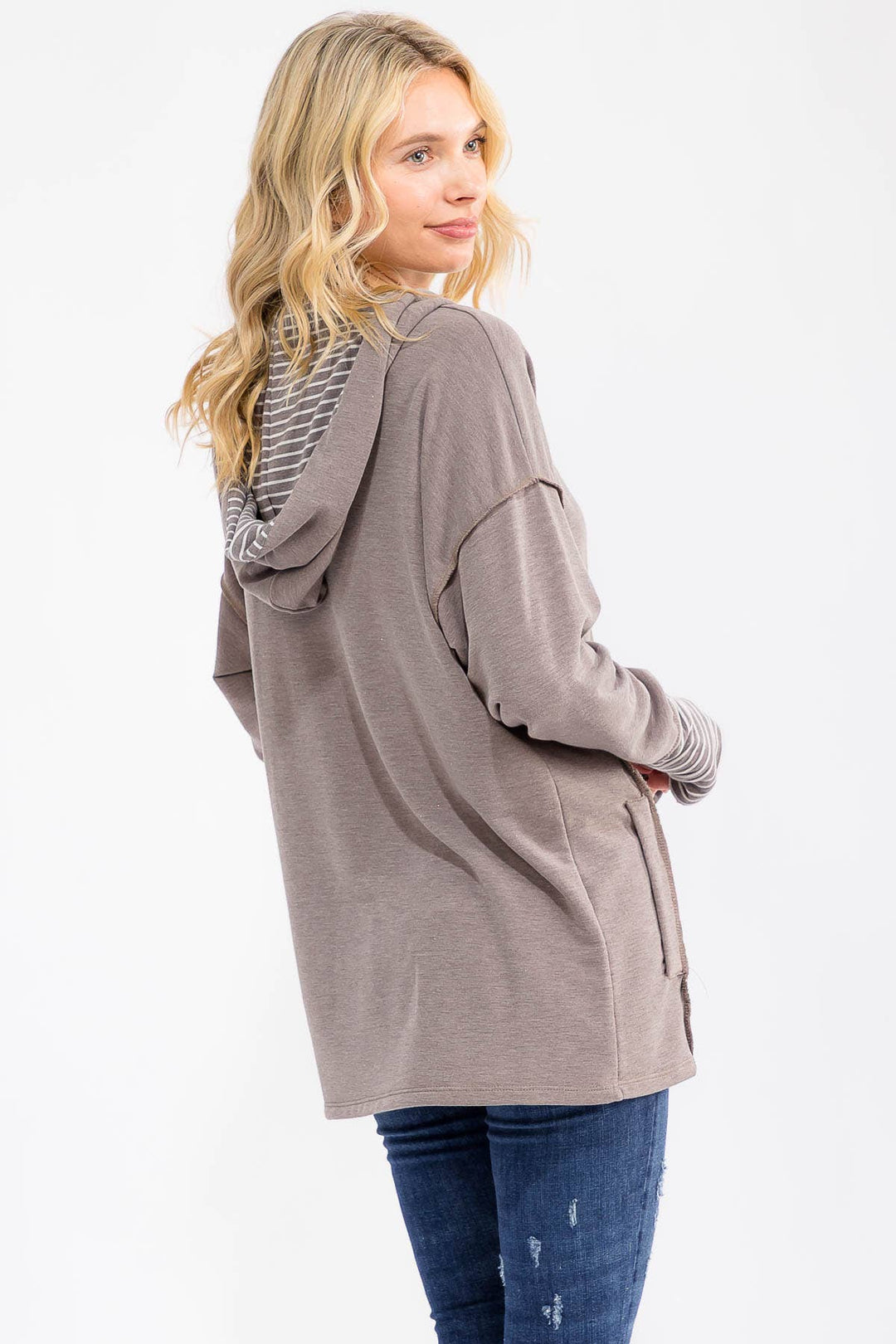 Stripe Contrast Button Hoodie