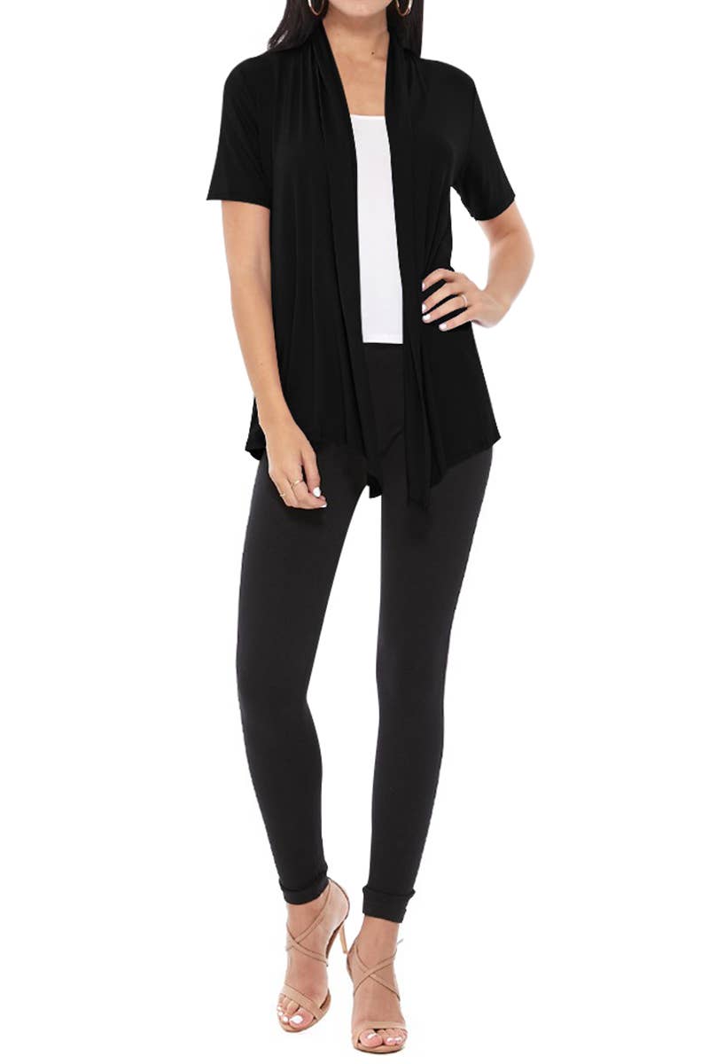 Women's Casual Short Sleeve Draped Open Front Solid Cardigan