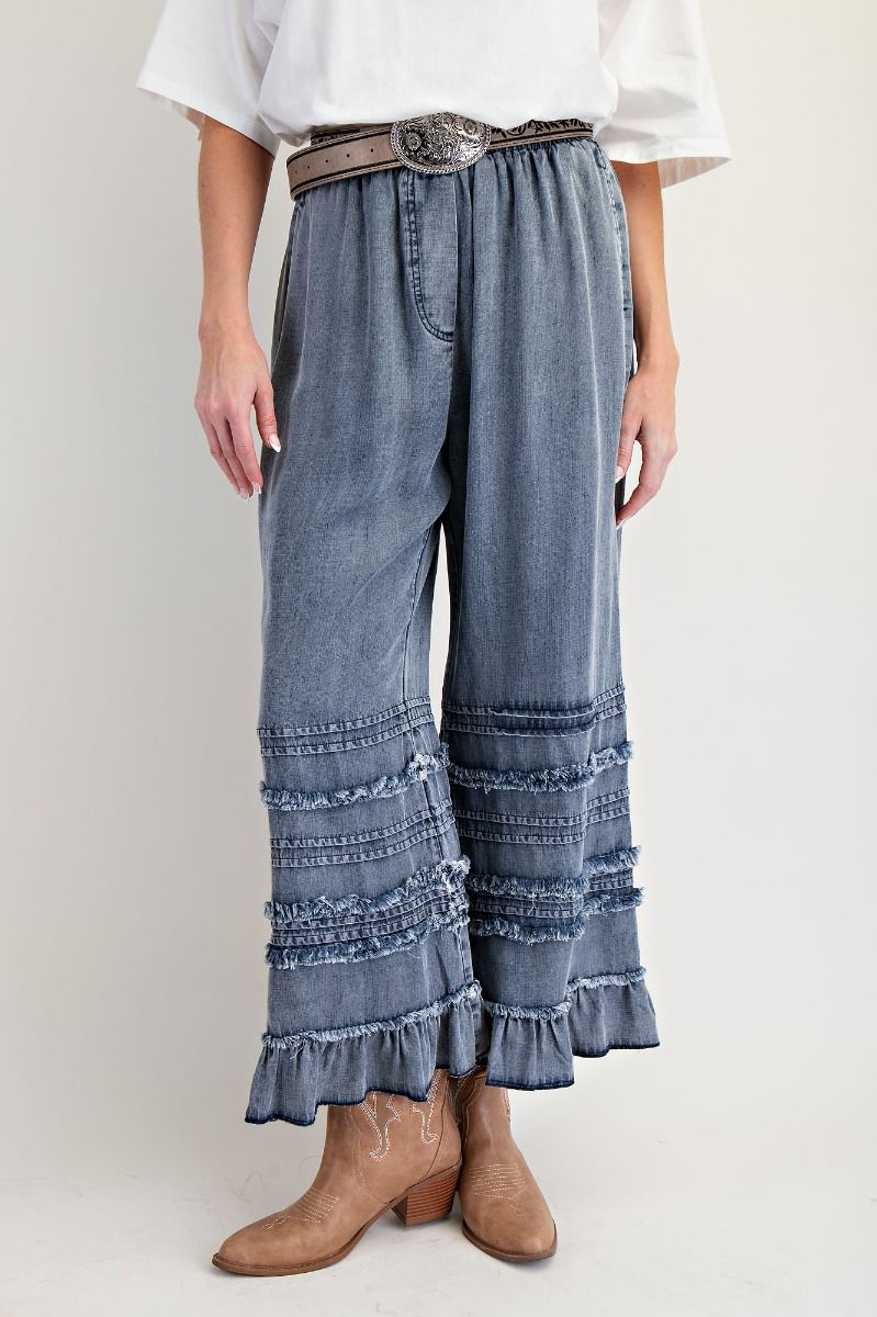 SELF FRAY WASHED CHAMBRAY PANTS