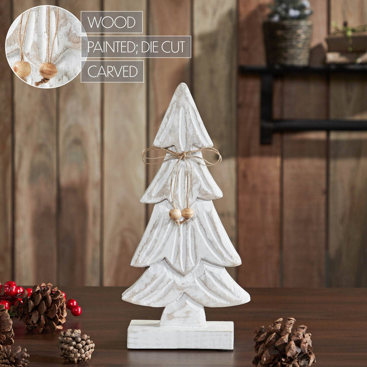 Snowy Tree Textured Wooden White 12.25x6x2.5
