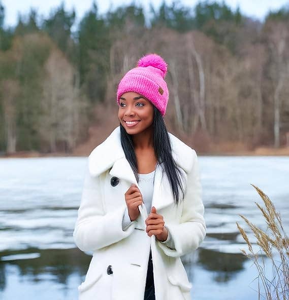 Chenille Pom Beanie Hot Pink