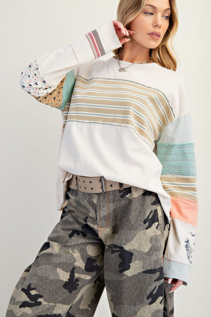 STRIPE MIX TERRY PULLOVER