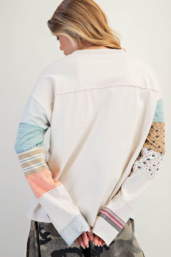 STRIPE MIX TERRY PULLOVER