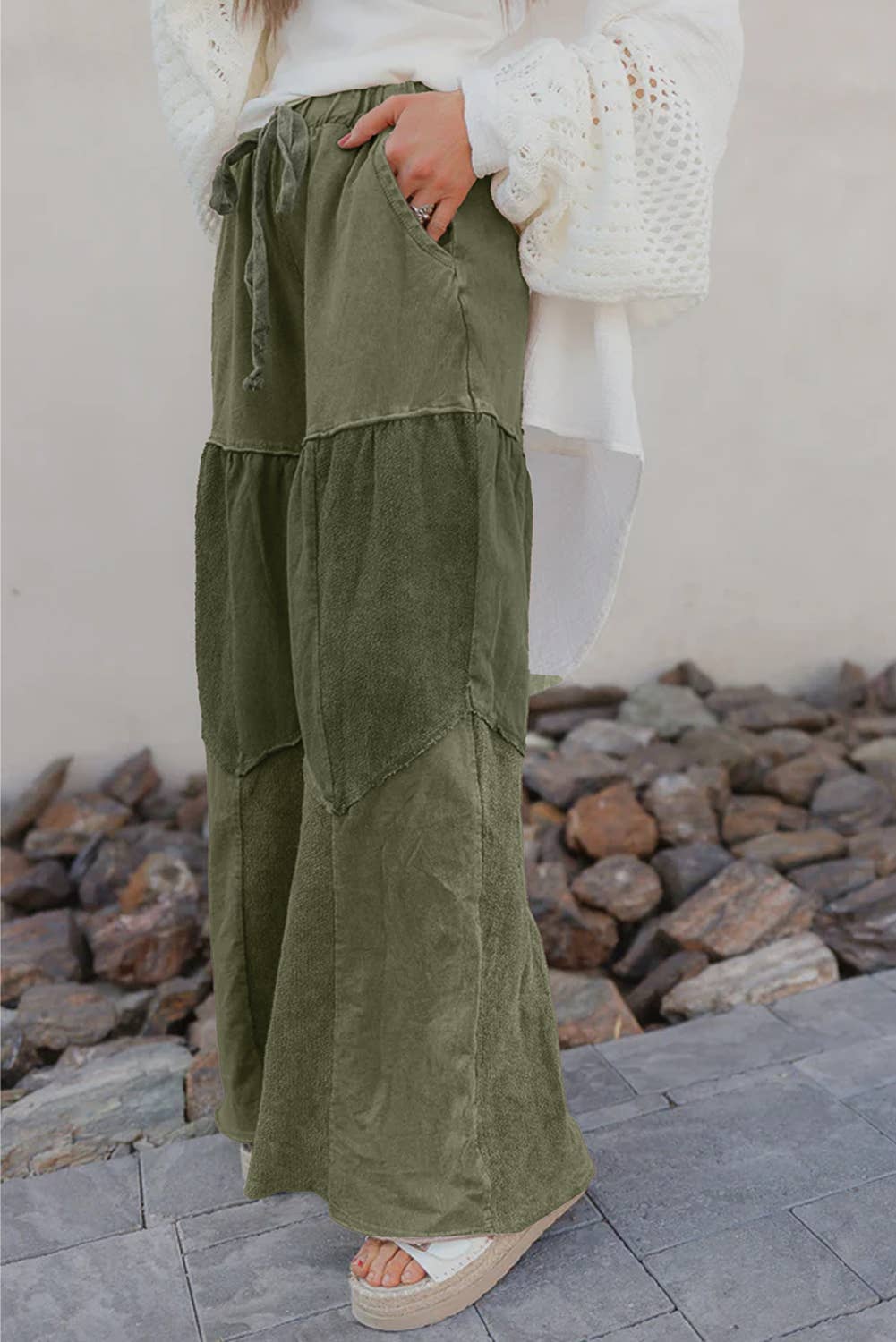 Mineral Wash Wide Leg Patchwork Pants