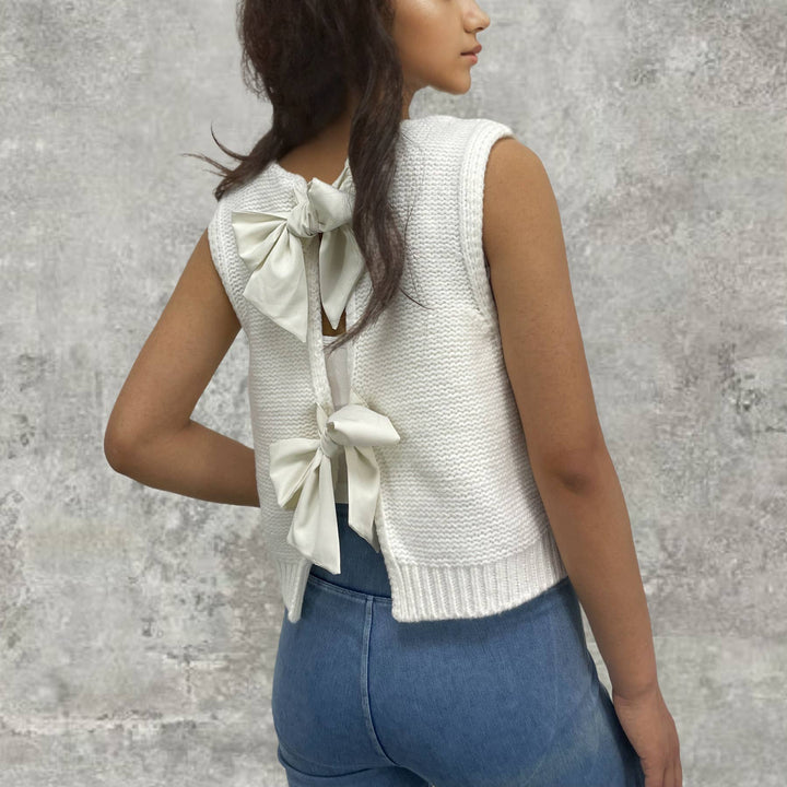 Satin ribbon Lace up knit vest