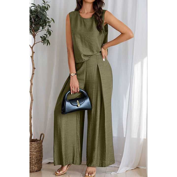Two Pieces Solid Tank Wide Leg Pants Set