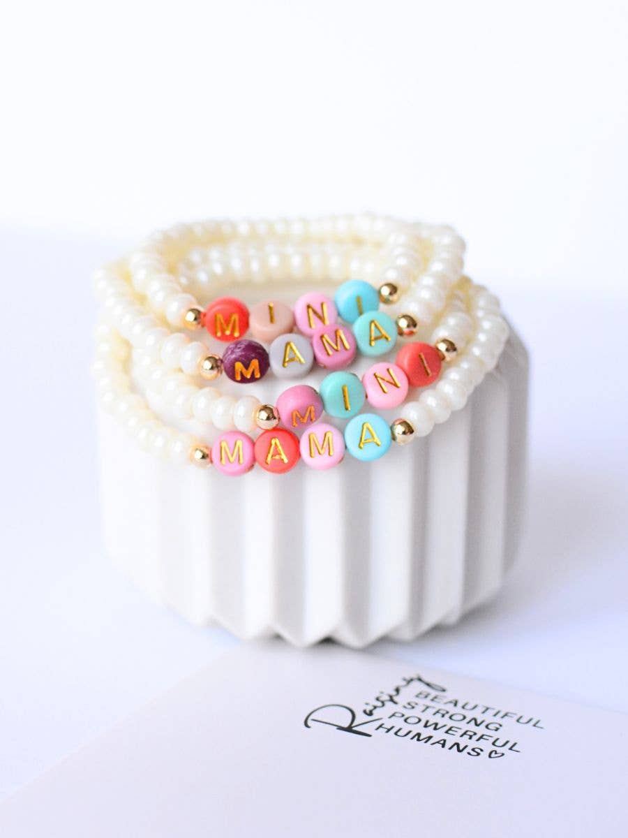 Pearl Mama and MINI multi colored matching Mom bracelet set