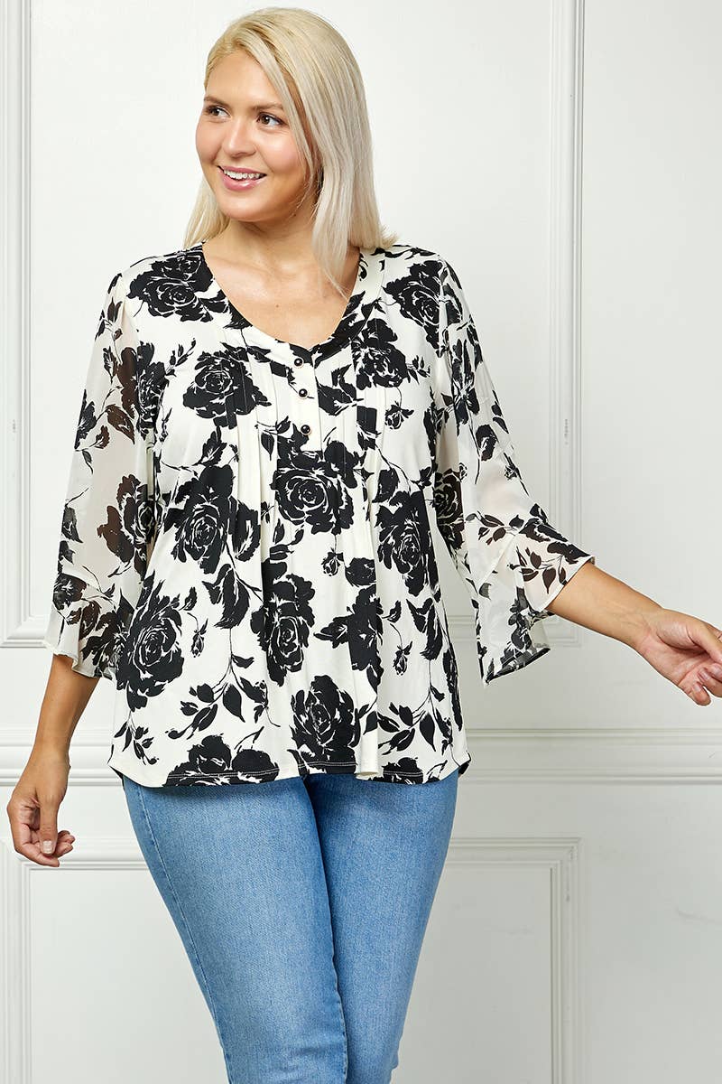 Black/Cream Floral Blouse