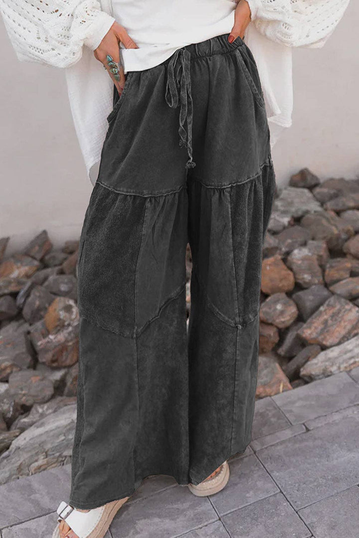 Mineral Wash Wide Leg Patchwork Pants