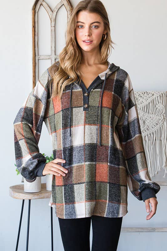Fall Checkered Hooded Top