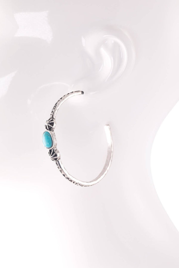 Stamped Turquoise Station Hoop Earrings