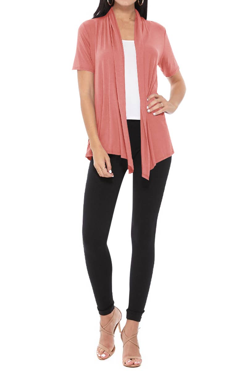 Women's Casual Short Sleeve Draped Open Front Solid Cardigan