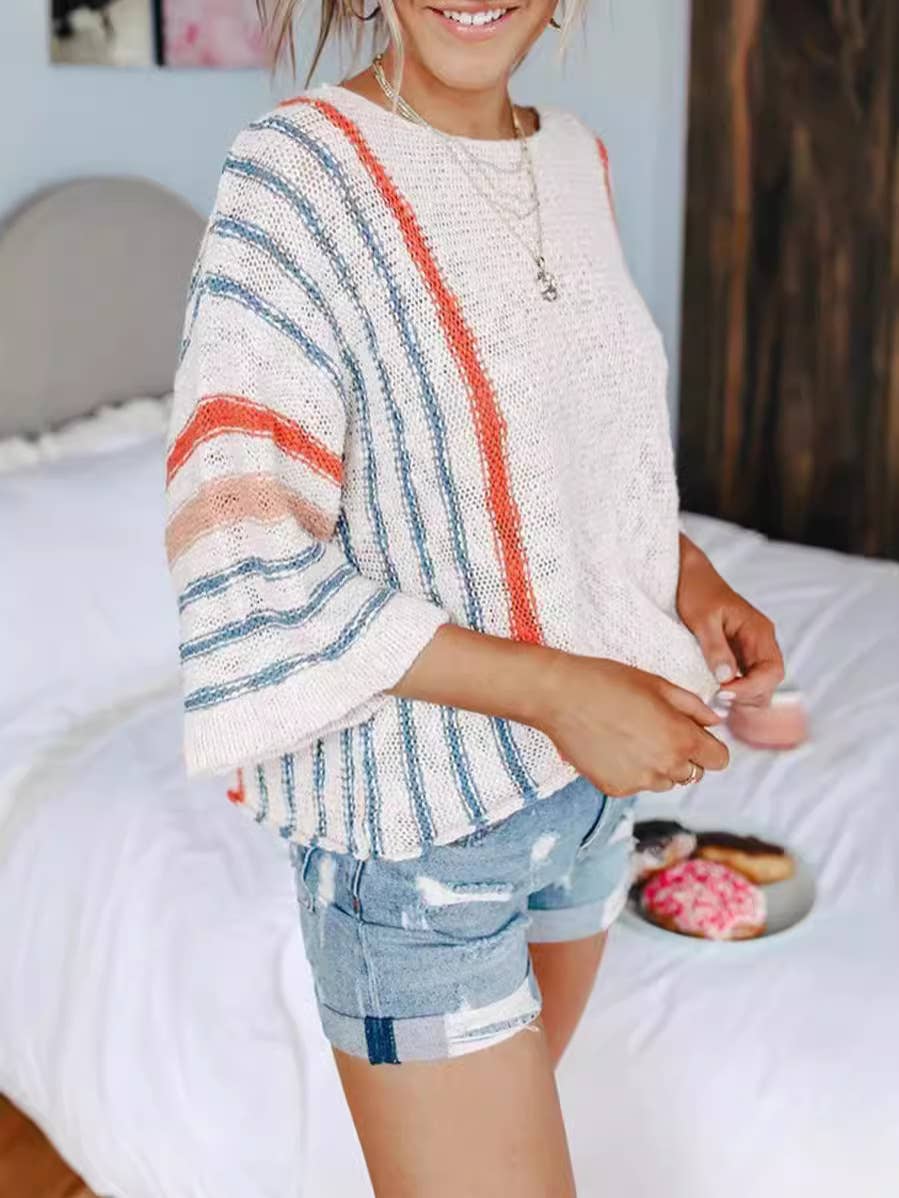 Color-Block Flared Sleeve Sweater