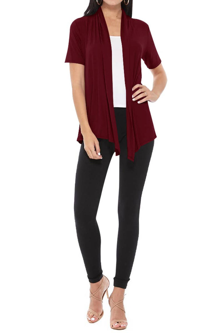 Women's Casual Short Sleeve Draped Open Front Solid Cardigan