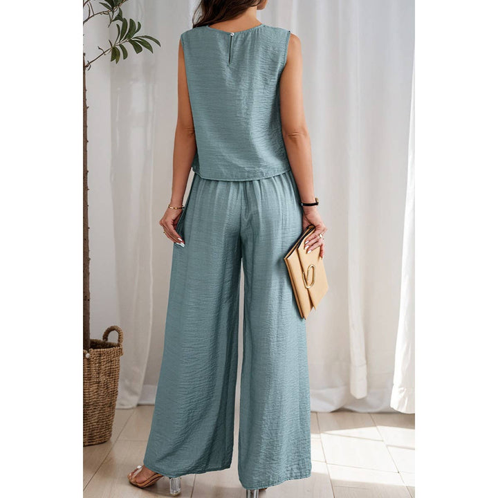Two Pieces Solid Tank Wide Leg Pants Set