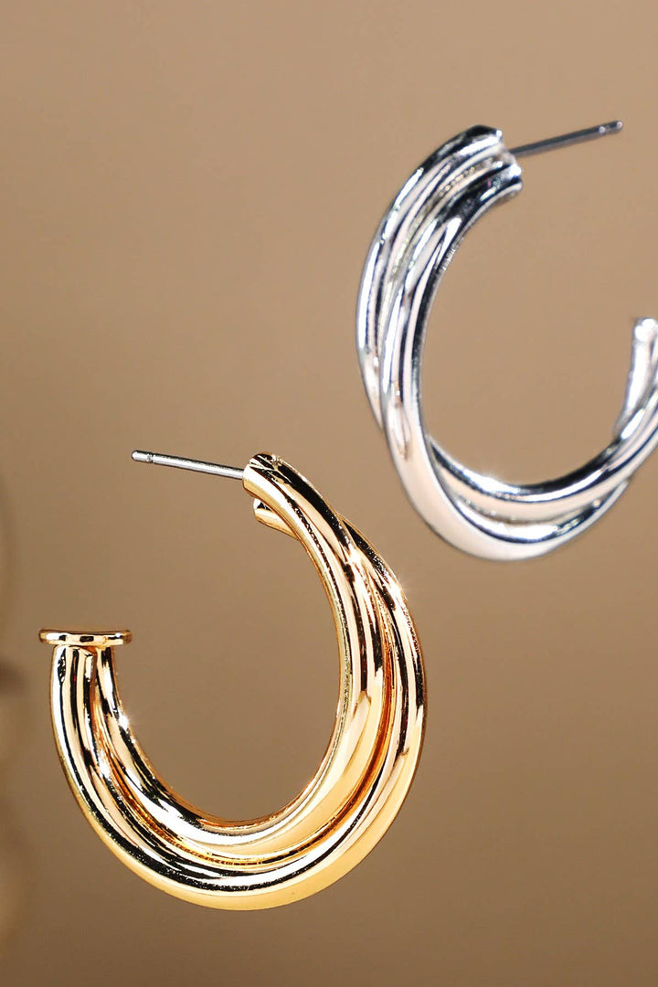 Ridged Tube Half-Hoop Earrings