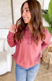 Snap Up Mock Neck Sweatshirt