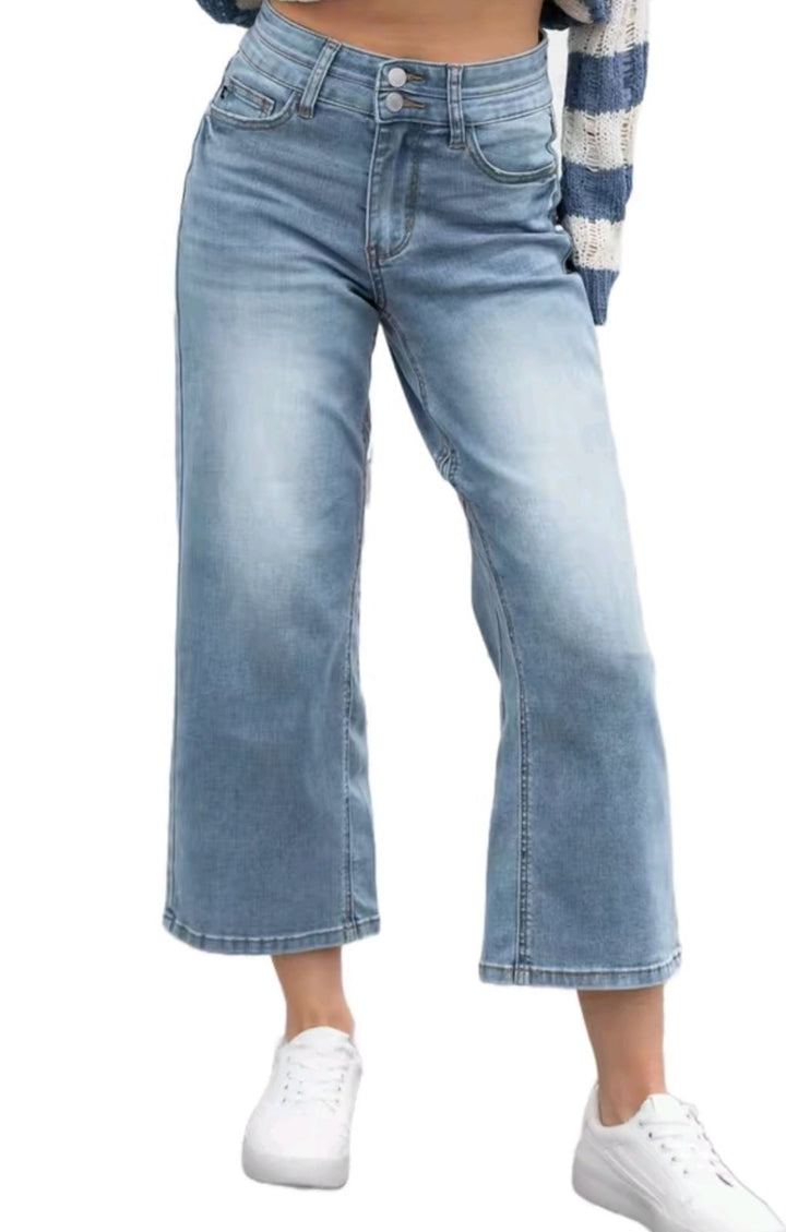 High Waist Double Waistband Wide Leg Crop 88616