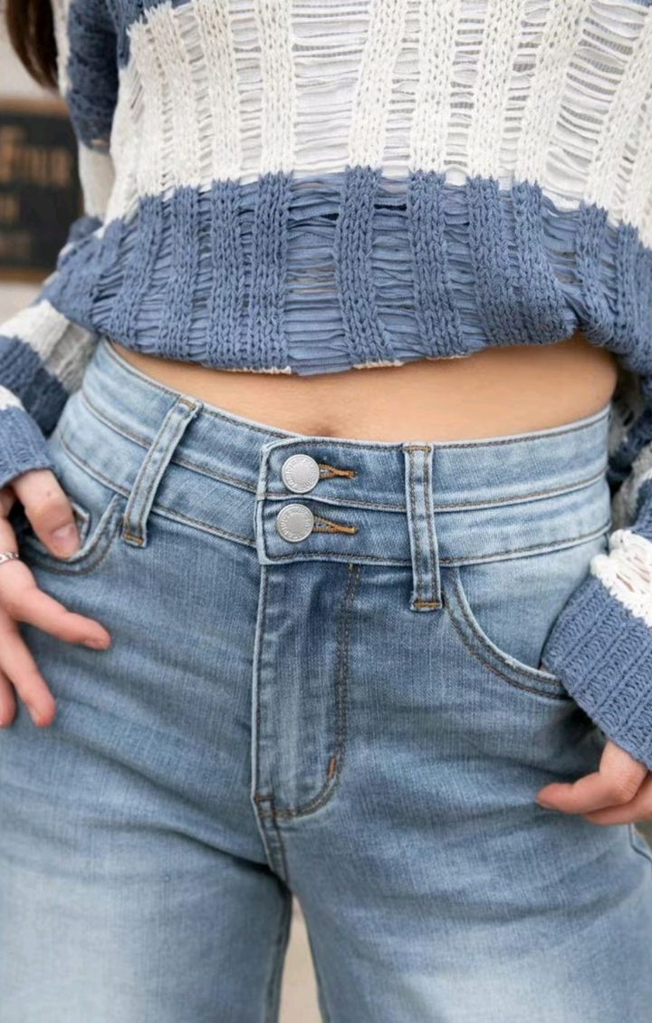 High Waist Double Waistband Wide Leg Crop 88616
