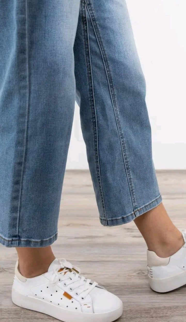 High Waist Double Waistband Wide Leg Crop 88616