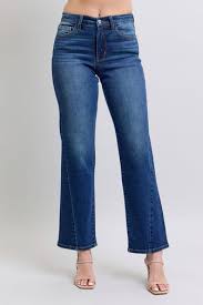 82629 Judy Blue Mid Rise Side Seam Detail Straight Denim