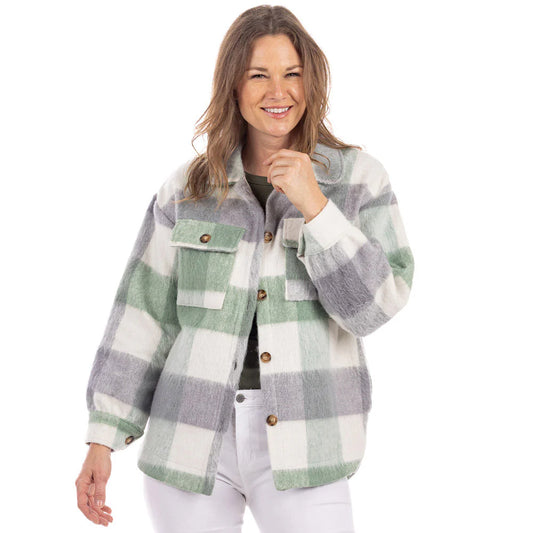 Green Gingham Plaid Shacket